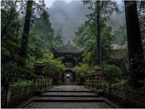 A forest path at Mount Qingcheng